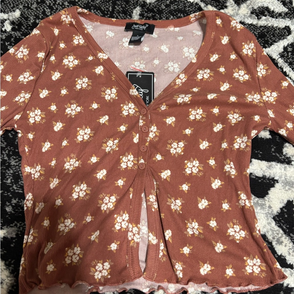 Floral Button-Up Blouse in Brown